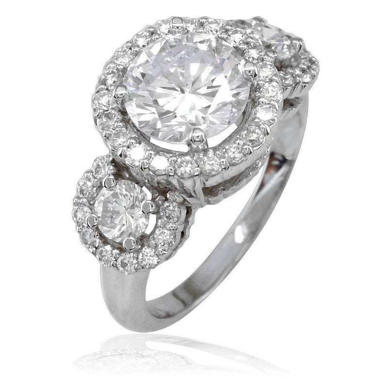 Three Stone Diamond Ring with Diamond Halos E/W-K0245