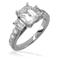 Three Stone Emerald Cut Diamond Ring with Diamond Sides E/W-K0249