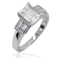 Emerald Cut Diamond Ring with Bagette Diamond Sides E/W-K0259