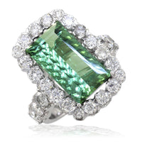 Long Green Tourmaline Ring with Diamond Bulbs Halo LR-K0266