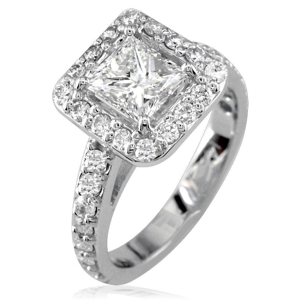Diamond Engagement Ring with Square Diamond Halo and Diamond Wedding Band E/W-K0313