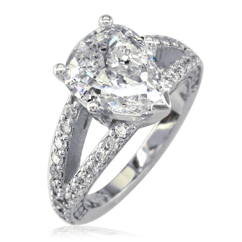 Diamond Pear Shape Engagement Ring with Diamond Sides E/W-K0317