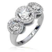 Three Stone Diamond Ring with Diamond Halos E/W-K0350
