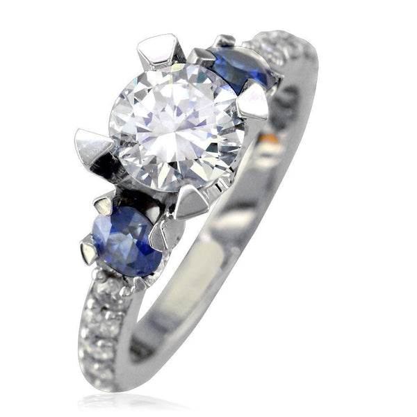 Diamond Engagement Ring with Diamond and Sapphire Sides E/W-K0463