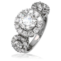 Three Stone Diamond Ring with Diamond Halos E/W-K0495