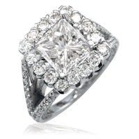 Diamond Halo Engagement Ring Setting in 14K White Gold, 1.60CT