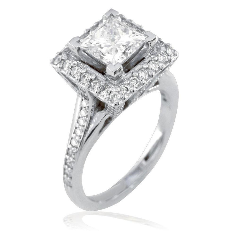Princess Cut Diamond Engagement Ring with Diamond Halo E/W-K0540