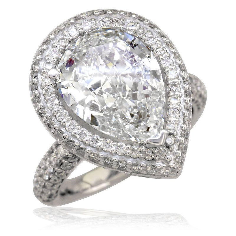 Large Diamond Pear Shape Ladies Ring with Diamond Halo LR-K0548