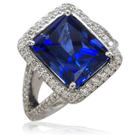 Large Emerald Cut Sapphire and Diamond Halo Ring LR-K0554