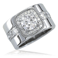 Wide Diamond Band with a Rounded Square Diamond Halo LR-K0557