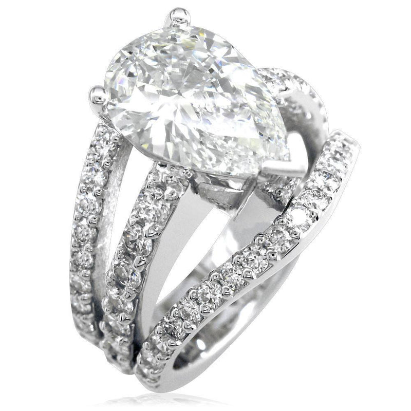 Diamond Pear Shape Ladies Ring with Diamond Sides LR-K0603