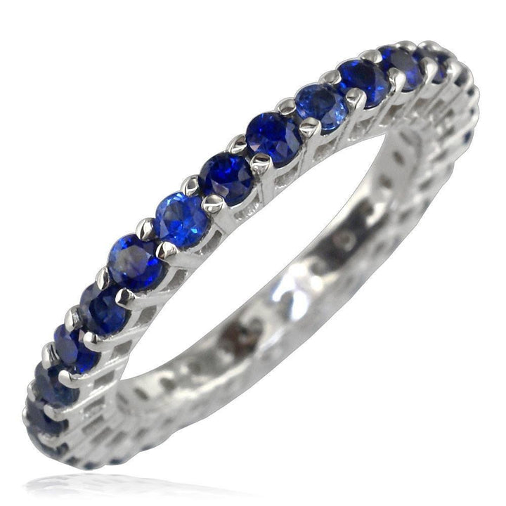 14K White Gold Blue Sapphire Eternity Ring, 1.16CT