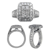 Diamond Halo Ladies Ring with an Emerald Cut Shape Halo,14K White Gold, 2.00CT
