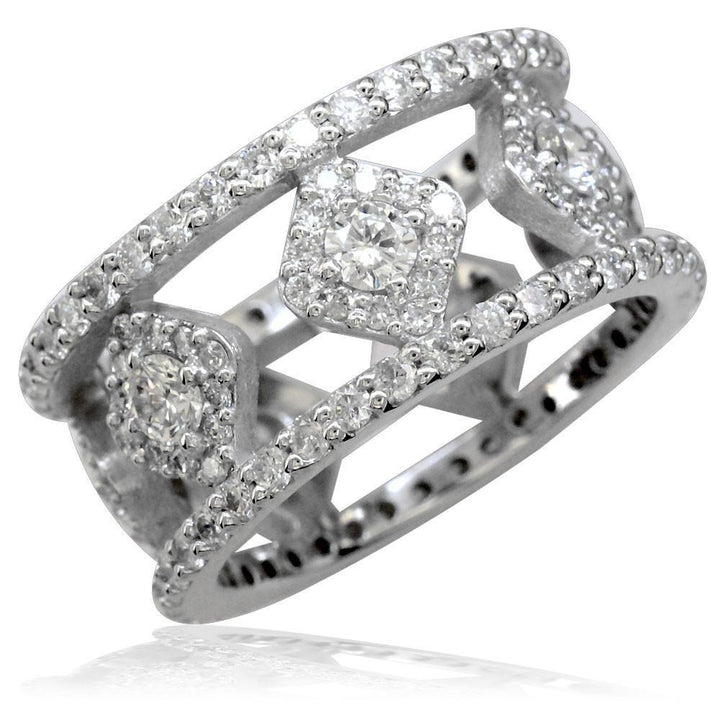 Wide Diamond Ring in 14K White Gold, 2.06CT, 10mm Wide