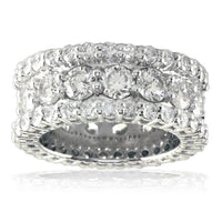 Wide 3 Row Diamond Eternity Band in 14K White Gold, 6.20CT