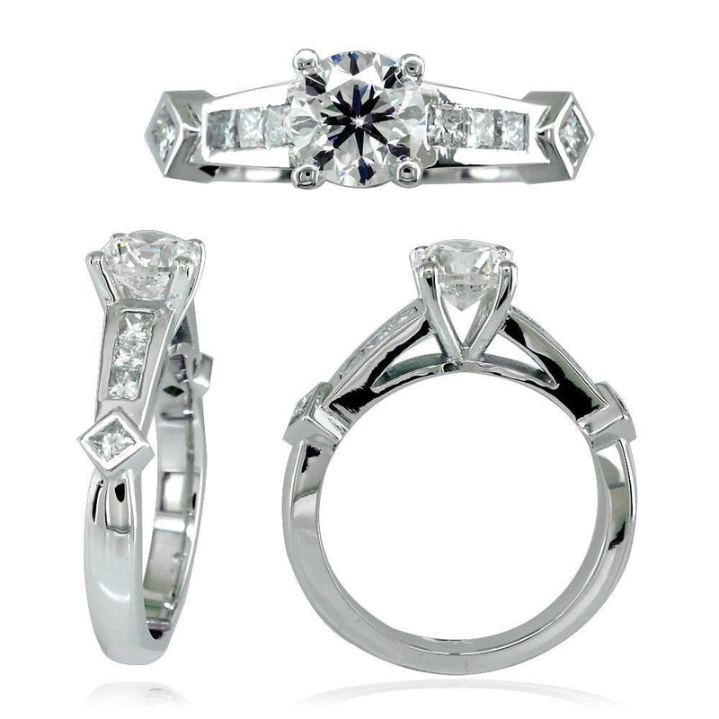 Diamond Engagement Ring Setting in 14K White Gold, 0.54CT Princess Cut Side Stones