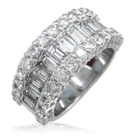 Wide 3 Row Diamond Eternity Band with Baguettes and Rounds in 14K White Gold, 3.17CT