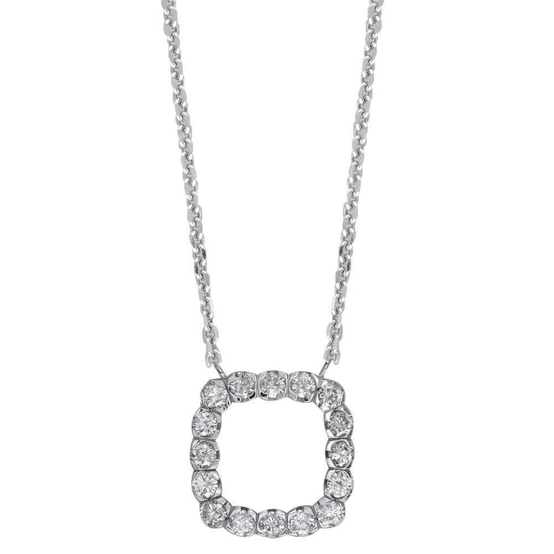 Cushion Shape Diamond Halo Pendant and Chain in 14K White Gold, 1.00CT, 16"