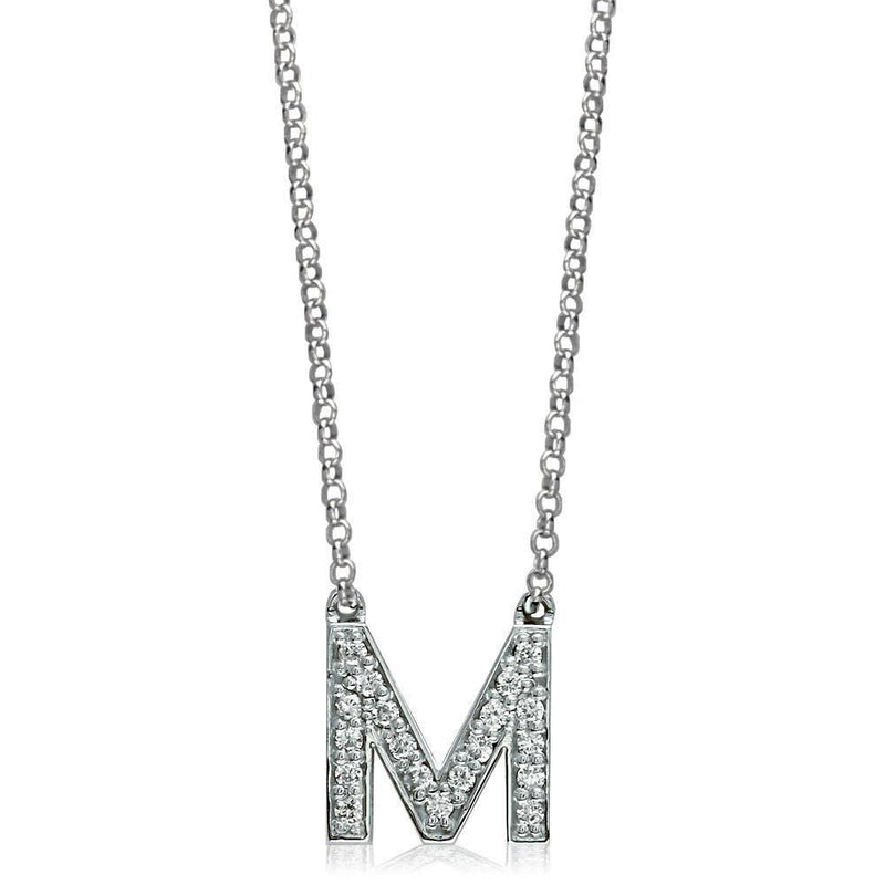 Diamond Initial M Pendant and Chain in 14K White Gold, 0.38CT, 16"