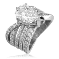 5 Row Semi Mount Ring for Large Pear Shape Diamond in 14K White Gold, 2.25CT