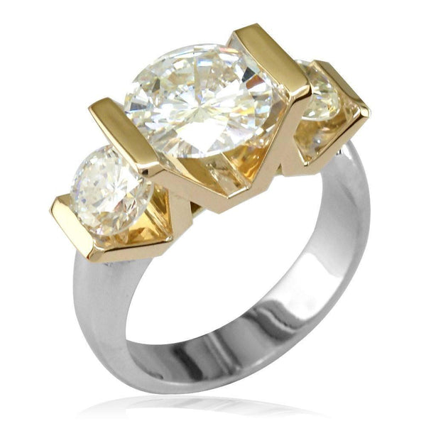 3 Stone Diamond Ring Setting in 14K Yellow and White Gold