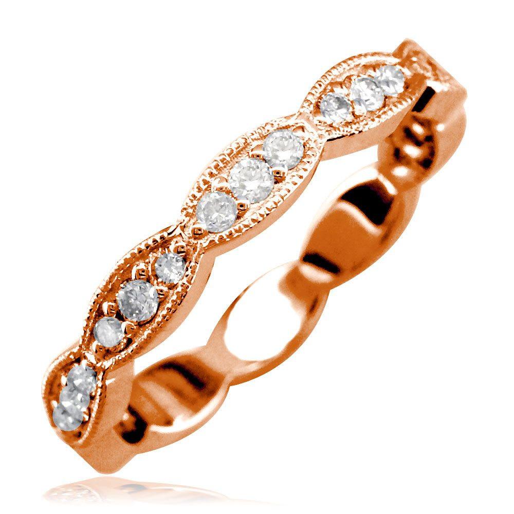 Scalloped Band with Round Diamonds, 0.25CT in 14K Pink Gold