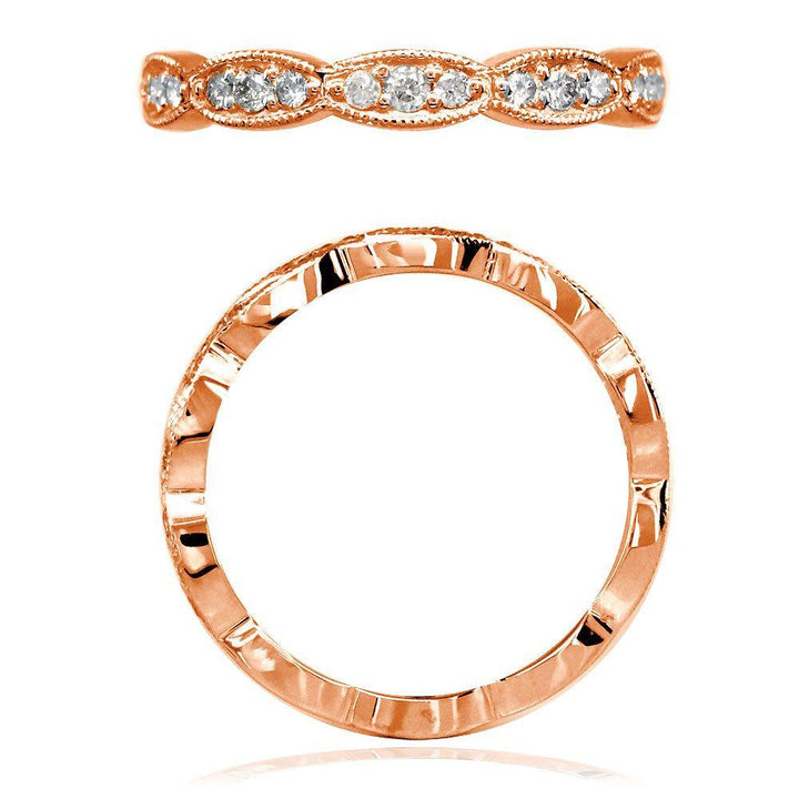 Scalloped Band with Round Diamonds, 0.25CT in 14K Pink Gold