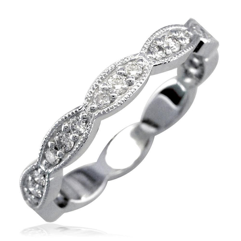 Scalloped Band with Round Diamonds, 0.25CT in 14K White Gold