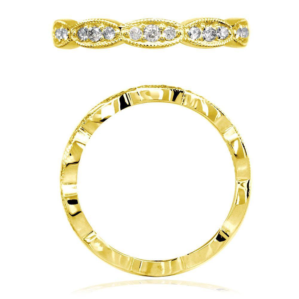 Scalloped Band with Round Diamonds, 0.25CT in 18K Yellow Gold