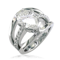 Wide 3 Row Semi Mount Ring for Large Pear Shape Diamond, 0.75CT in 18K Yellow Gold