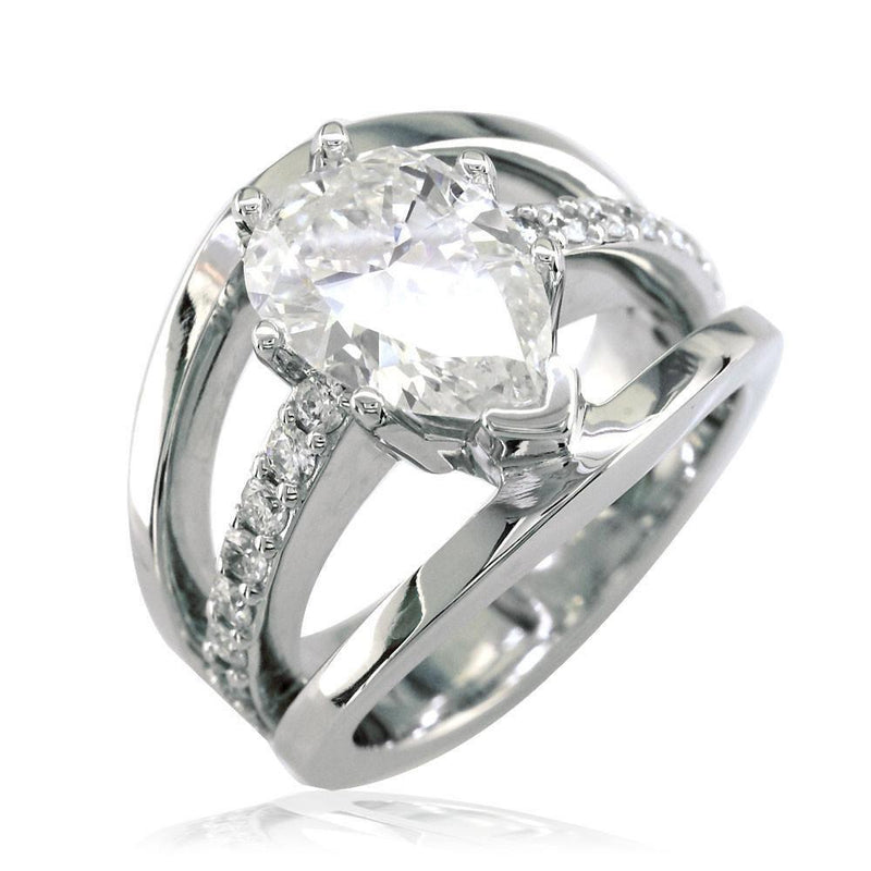 Wide 3 Row Semi Mount Ring for Large Pear Shape Diamond, 0.75CT in 18K White Gold