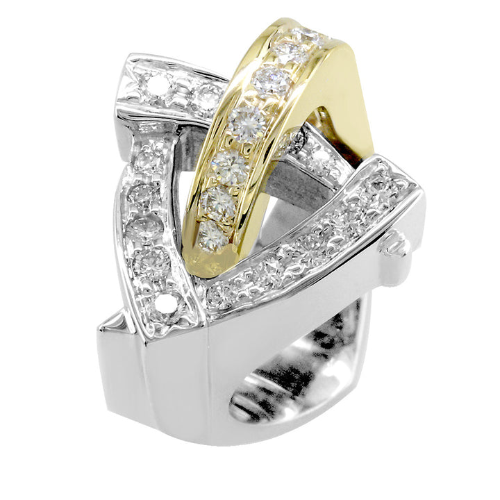 Ladies Large Contemporary Diamond Triangle Ring, 1.10CT in Two-Tone 14K