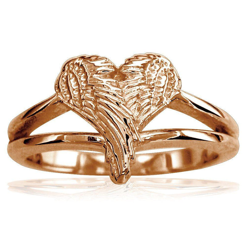 Small Angel Heart Wings Ring, Wings Of Love, 12mm in 14K Pink Gold