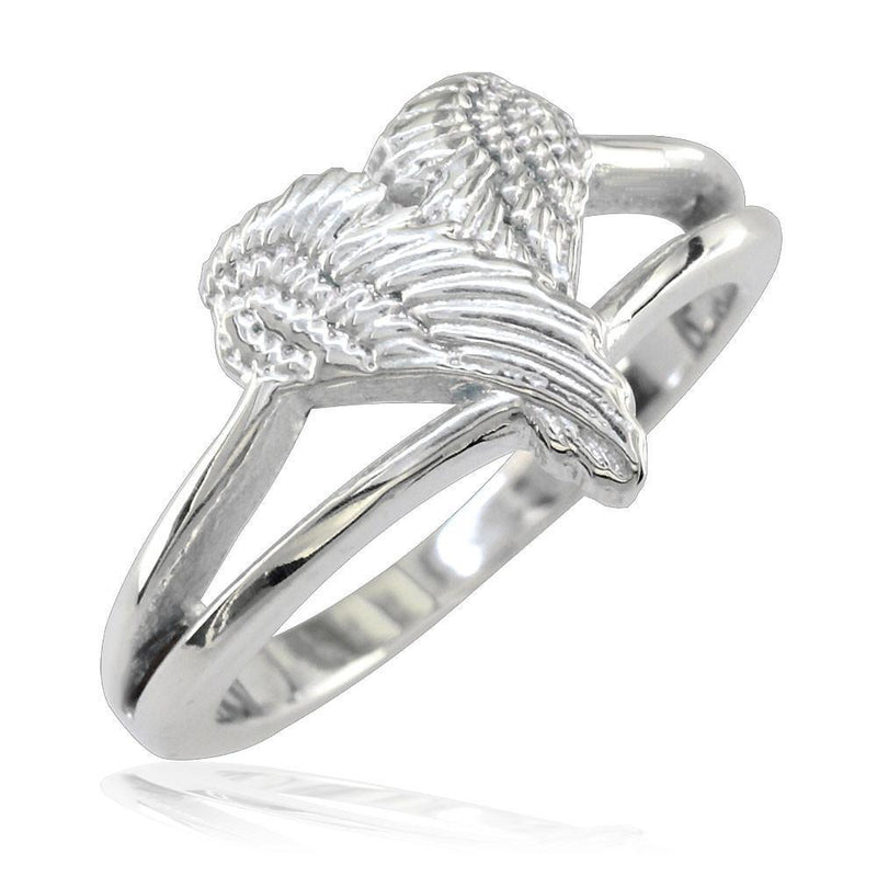Small Angel Heart Wings Ring, Wings Of Love, 12mm in Sterling Silver