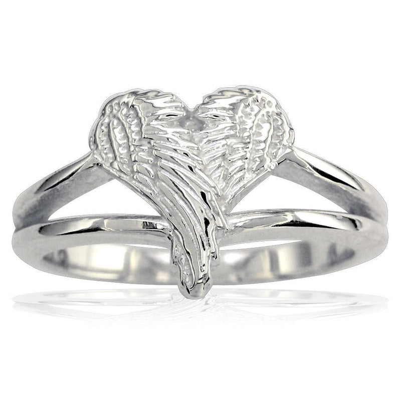 Small Angel Heart Wings Ring, Wings Of Love, 12mm in Sterling Silver
