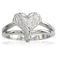 Small Angel Heart Wings Ring, Wings Of Love, 12mm in 14K White Gold