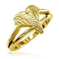 Small Angel Heart Wings Ring, Wings Of Love, 12mm in 14K Yellow Gold