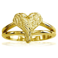 Small Angel Heart Wings Ring, Wings Of Love, 12mm in 14K Yellow Gold