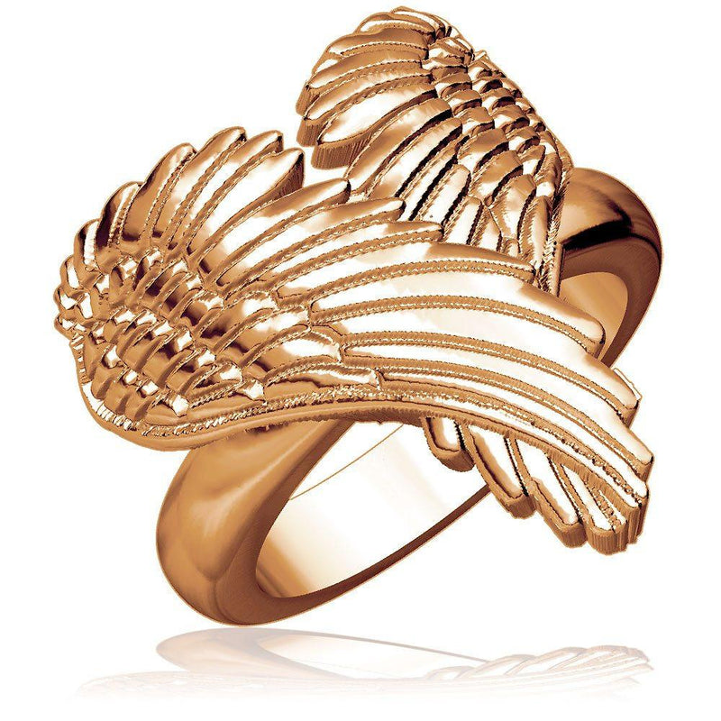 Large Angel Heart Wings Ring, Wings Of Love, 22mm in 14K Pink Gold