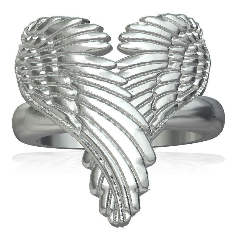 Large Angel Heart Wings Ring, Wings Of Love, 22mm in 14K White Gold