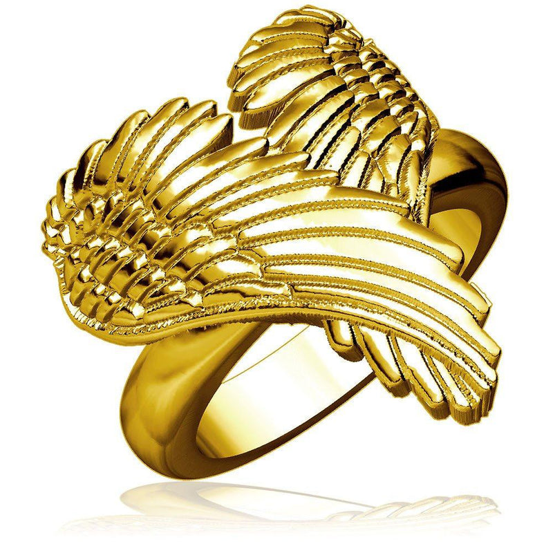 Large Angel Heart Wings Ring, Wings Of Love, 22mm in 14K Yellow Gold
