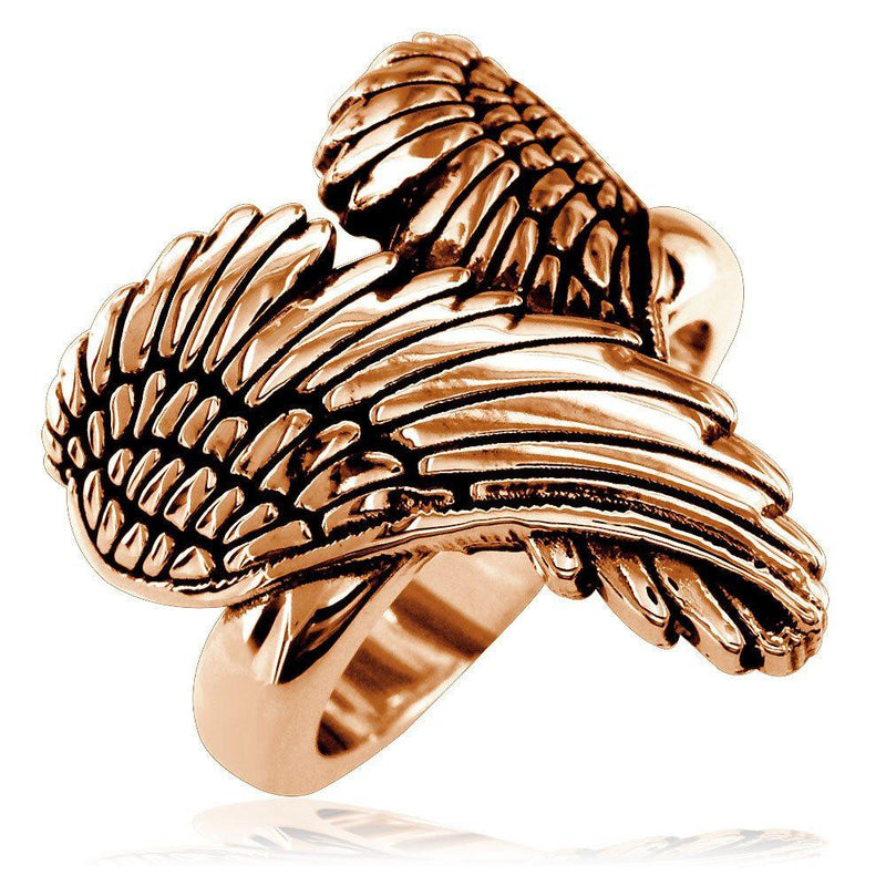 Large Angel Heart Wings Ring with Black, Wings Of Love, 22mm in 14K Pink Gold