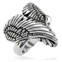 Large Angel Heart Wings Ring with Black, Wings Of Love, 22mm in 14K White Gold
