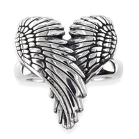 Large Angel Heart Wings Ring with Black, Wings Of Love, 22mm in 14K White Gold