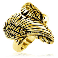Large Angel Heart Wings Ring with Black, Wings Of Love, 22mm in 14K Yellow Gold
