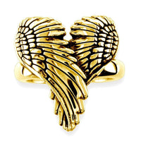 Large Angel Heart Wings Ring with Black, Wings Of Love, 22mm in 14K Yellow Gold
