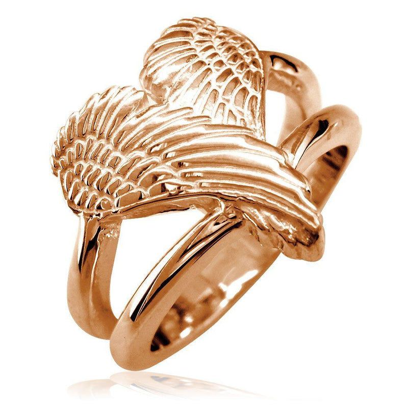 Medium Angel Heart Wings Ring, Wings Of Love, 17mm in 14K Pink Gold