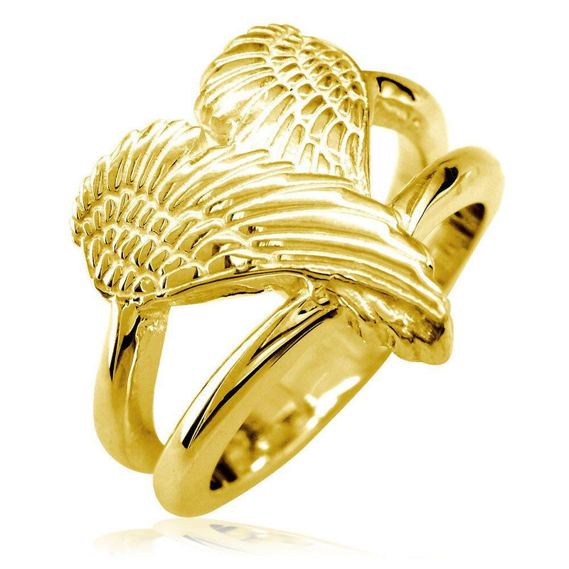 Medium Angel Heart Wings Ring, Wings Of Love, 17mm in 14K Yellow Gold