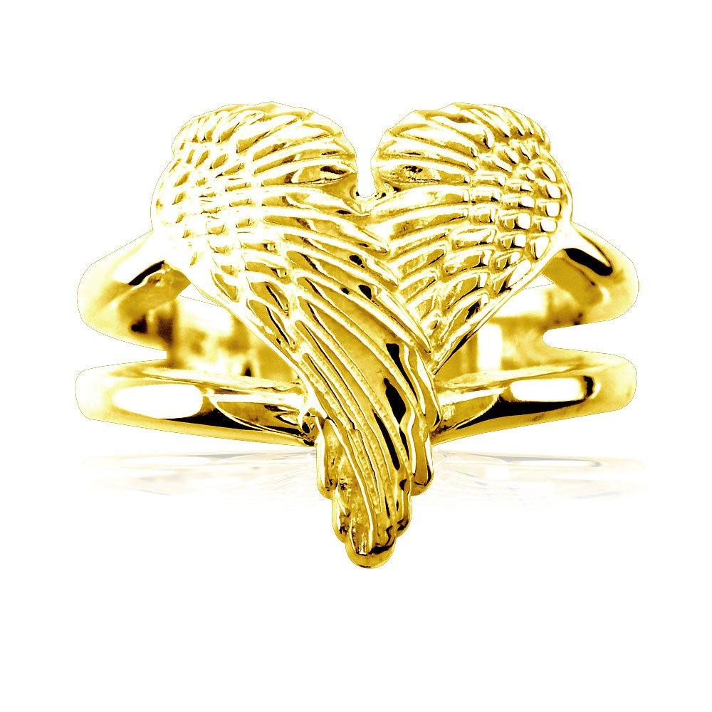 Medium Angel Heart Wings Ring, Wings Of Love, 17mm in 14K Yellow Gold