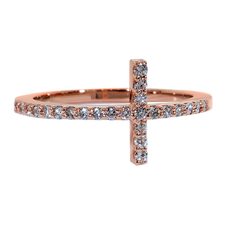 Thin Diamond Cross Ring, 0.25CT in 14K Pink, Rose Gold